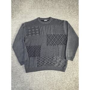 Crazy Horse Sweater Mens XL Gray Geometric Heavyweight Crew Neck Pullover